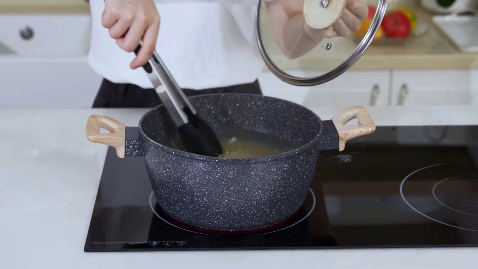 Pouring into a SODAY granite casserole on the stovetop