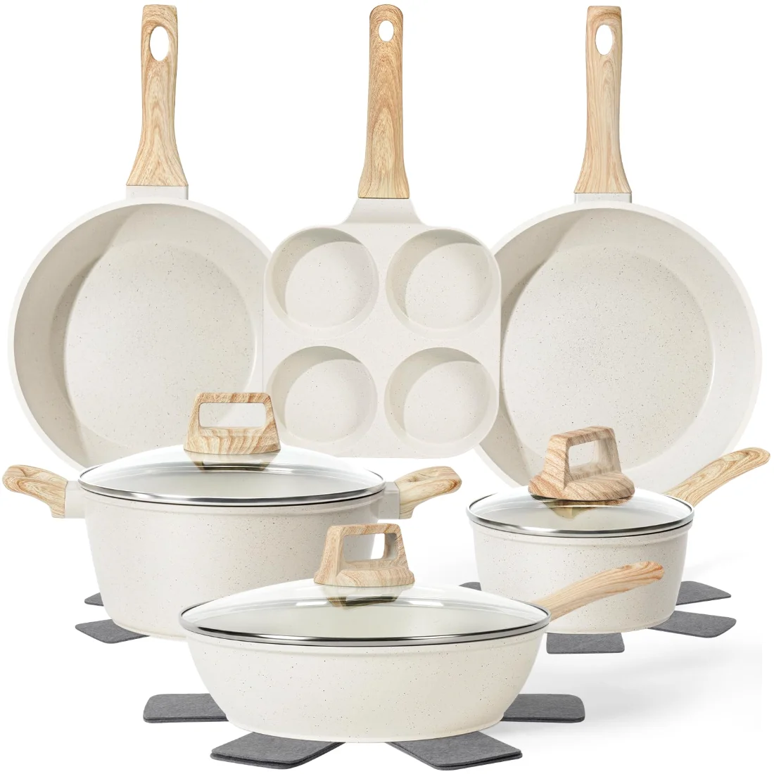 SODAY 13-Piece Granite Cookware Set, White